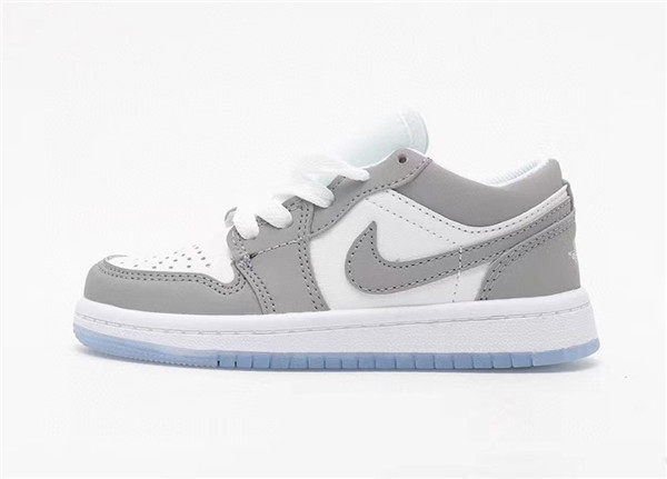 Youth Running Weapon Air Jordan 1 Grey/White Low Top Shoes 0076